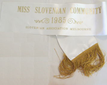 Miss Slovenian Community 1985 sash, 1985