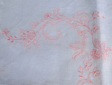 pink embroidery and netting, Marcela Bole pink embroidery from school years, 1930s