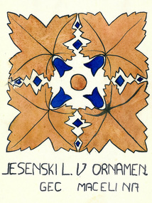 watercolour symbolic leaf pattern, Marcela Bole - watercolour autumn leaf ornament, 1925
