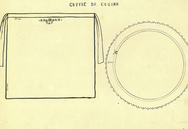 apron pattern 1925, Marcela Bole pattern for an apron with flowers and a bonnet, 1925