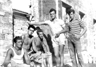 Camp Latina, workers, photo, Camp Latina, workers, Pero - Istria, R Koloini, M Krsevan, F Savle, A Mrak