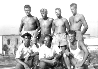 Camp Latina, workers, photo, Camp Latina building site workers, F Savle, K Strancar, Florijan, M Krsevan, A Mrak, Pero, L Markic