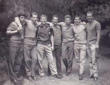 Slovenian picnic, photo, Slovenian picnic at Emerald, Joze, Miro, Karlo, Joze, Livio, Karlo, Lojze, Early 1960s
