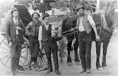 Photograph - Black & white photograph, Men from Diamond Creek with a Cod caught in the Goulburn River 1912