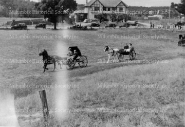 Photograph - Black & white photograph, Horses & Buggies at Diamond Creek Horticultural Show 1939
