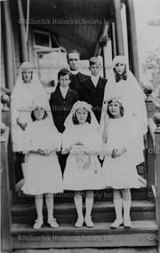 Photograph - Black & white photograph, Confirmation Group at their first Communion on the steps of Catholic Presbytery Diamond Creek