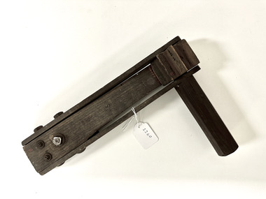 World War 1 wooden gas rattle, with a handle, ratchett and sound boards, fastened with a bolt