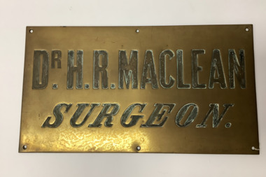 Rectangular brass nameplate inscribed Dr Hector Rath Maclean, Surgeon