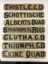 Seven double sided dance programme signs. Hand painted in black ornate capital letters on white painted metal.