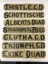 Seven double sided dance programme signs. Hand painted in black ornate capital letters on white painted metal.