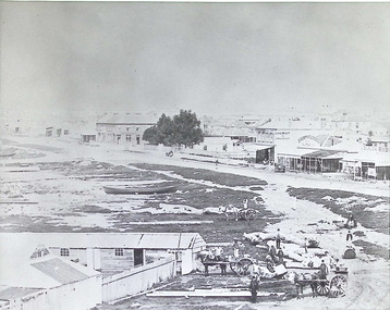 Photograph - Nelson Place, shops featured are Elworthy & Dobbin Butchers, Bailey Chemist & Druggist, Douch Bakers, c.1866