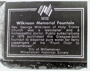 Photograph - Nelson Place, Wilkinson Drinking Fountain plaque