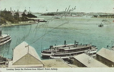 Colour postcard - Looking down the Harbour (Sydney), from Milson’s Point.