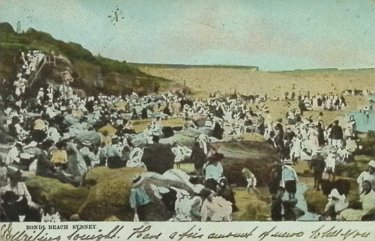 Coloured postcard of Bondi Beach Sydney