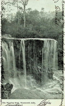 Postcard: Black and white photograph of The Weeping Rock, Wentworth Falls