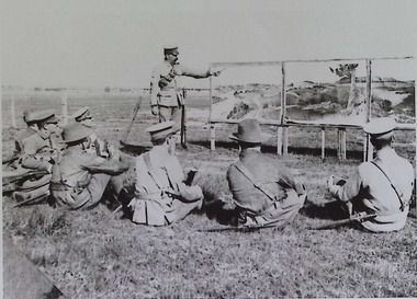 Photograph - Williamstown Rifle Range,  A lecture on Australian Army Musketry instructions using a photographic board, c.1900-09