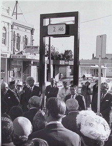 Photograph - Unveiling of the clock in Ferguson Street, near the corner of Douglas Parade, 1974