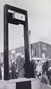 Photograph - Unveiling of the clock in Ferguson Street, near the corner of Douglas Parade, 1974