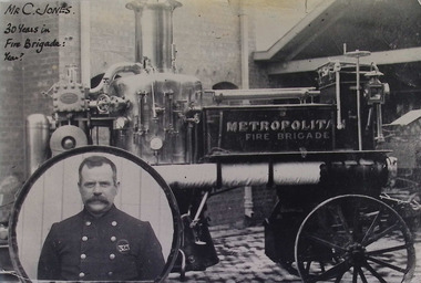 Photograph - Mr C. Jones (inset photo), served 30 years in the Metropolitan Fire Brigade