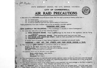 Brochure for WW2 - Air Raid Precautions "City Of Camberwell", Air Raid Precautions