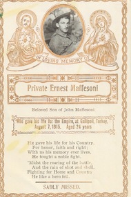 Memorial Card and Photo of grave, Private Ernest Maffesoni