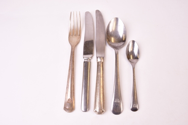Cutlery - Assorted  5 pieces (Coat of Arms and Rising Sun inscribed), Circa WW2 1940-1945