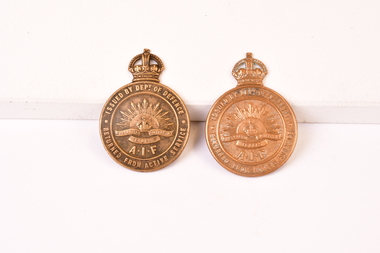 AIF Return from Active Service Badges WW1 (x2), circa 1914-1918