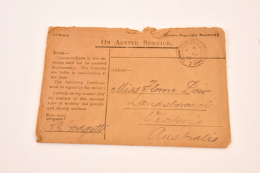 WW1 On Active Service Postal Envelope : Miss Florrie Dow