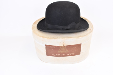 Bowler Hat (Black Felt) and Box, Circa 1940's