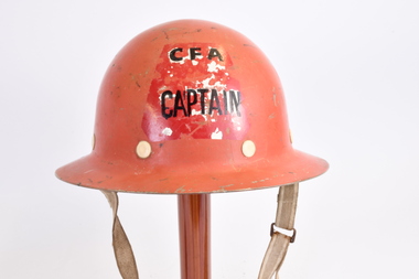 Red CFA Captain's Fire Fighting Helmet, CIrca 1940's