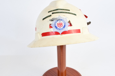 White Fire FIghter's Helmet CFA : (Bill Hotson Group Officer), circa 1960's