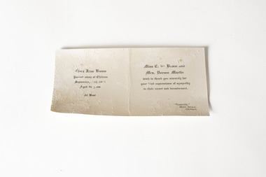 Off white textured sympathy card for the passing of Clara Jane Busse from Miss Claire Busse and Mrs Doreen Martin 