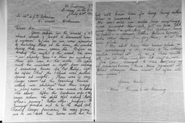 Copy letter, Scammell Collection