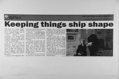 Keeping things ship shape, Legacy of the storm Scammell House, Article from Surf Coast Times 12-02-2008