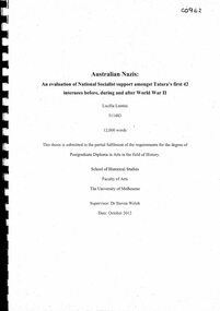 Document, Thesis by Lucilla Lentini, "Australian Nazis", Oct-12