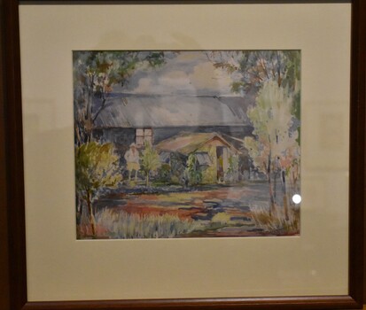 Colourful descriptive painting of his home and practice room.