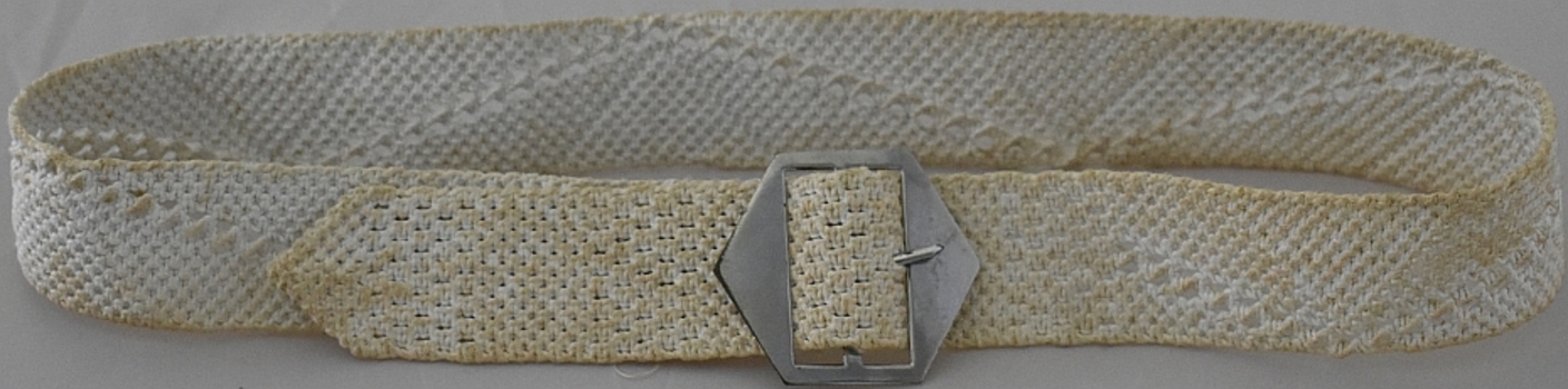 Macrame belt, white cord with silver metal buckle