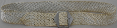 Macrame belt, white cord with silver metal buckle