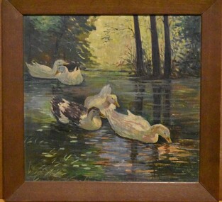 Painting - Oil, Five Ducks on a Lake, 6 November 1946
