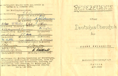Camp School report, Camp 1 School report for Josef Friedrich