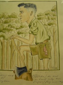 Painting - Watercolour, Georg Rosenkranz, Cutting wood at Graytown, 1941/2