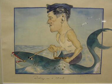 Painting - Watercolour, Georg Rosenkranz, Riding a shark, 1941/2