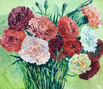 Painting - Oil, Frau Charlotte Rippert, Bowl of Flowers/ Carnations, 1940's