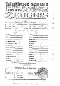 School Report, Deutsche Schule Int-Lager 111 Tatura Australien, 1946