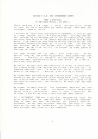 Document, Sister Beatrice Moore, Camp 1 Hospital by Beatrice Moore ex AANS, September 1991