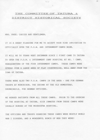 Document, Matron Moore Address to Museum, 1991