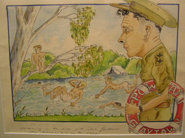 Sketch - Watercolour, Georg Rosenkranz, Swiming in the river with Lieut. Gardener, 1941/2