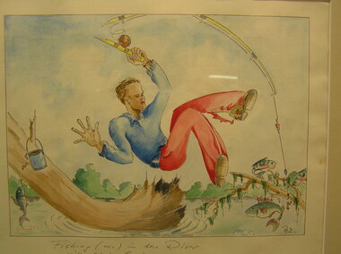 Sketch - Watercolour, Georg Rosenkranz, Fishing in the River, 1941/2