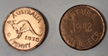 Souvenir - Coins, Australian Pennies, 1938 and 1940