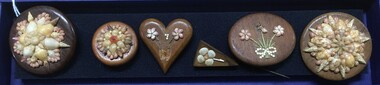 Decorative object - Brooch, Set of six Wood and Shell Brooches, 1942